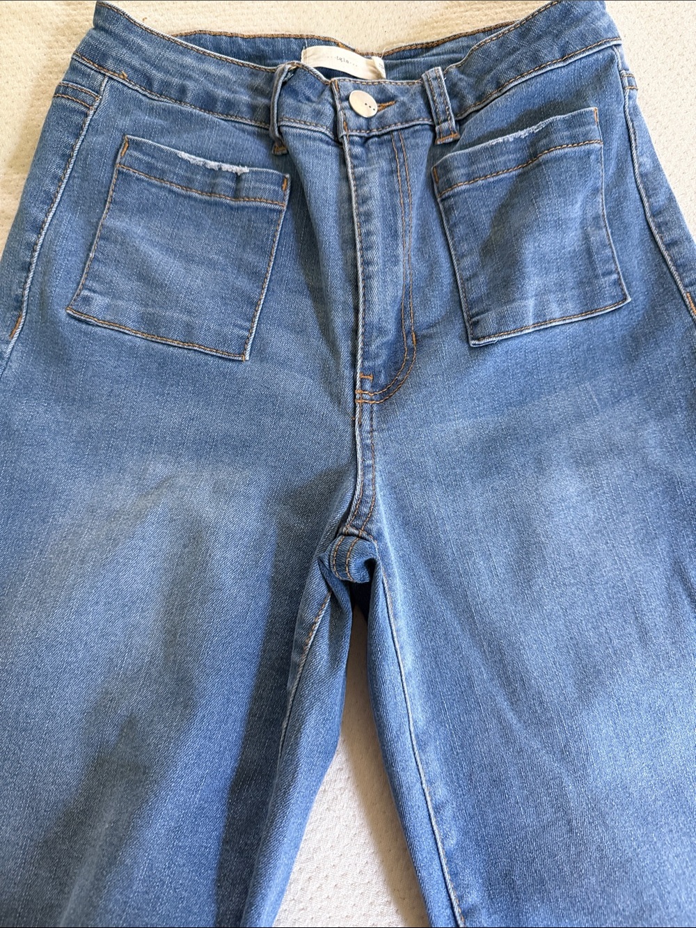 Woman’sBlue Denim Jeans with Front Patch Pockets